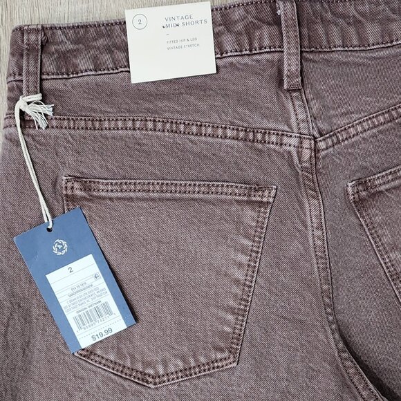 Purple/Brown Midi Denim Cutoff Shorts - Picture 5 of 6